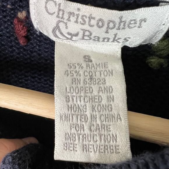 VTG Christopher & Banks Women's Small Navy Hand Embroidered Christmas Cardigan - Picture 3 of 12